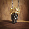 Magnifique Collier Pendentif Tête de Mort Crâne Couronné