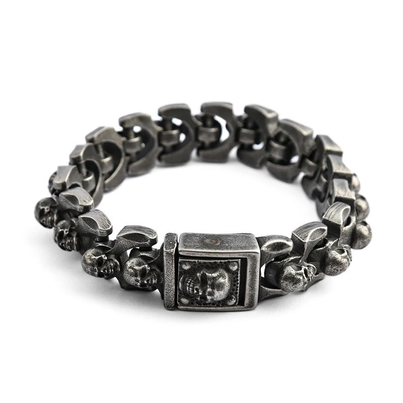 Bracelet Tête de Mort Motard Multiples Crânes Skull Dominant