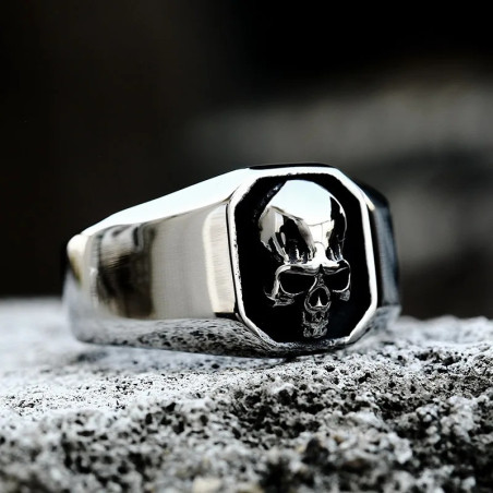 Bague Tête de Mort Anneau Acier Inoxydable avec Crâne -argent