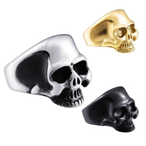 Bague Tête de Mort Biker Crâne en Acier Inoxydable - 3 couleurs au choix !