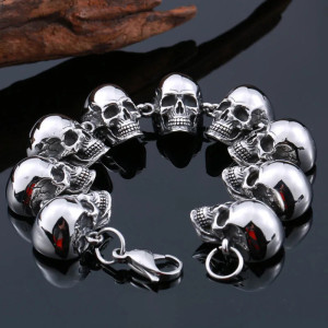 Détails du Bracelet Tête de Mort Trés Grands Crânes Acier Inoxydable