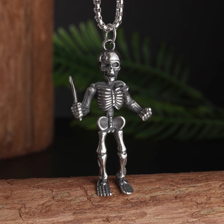 Magnifique Collier Pendentiif Tête de Mort Squelette Poignard