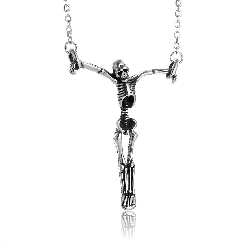 Collier Pendentif Tête de Mort Squelette Crucifié