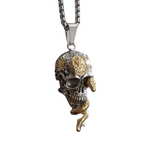 Collier Pendentif Tête de Mort et Serpent