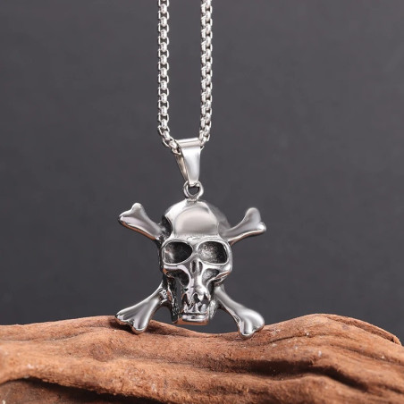 Collier Pendentif Tête de Mort Grand Crâne Pirates Jolly Rogerss