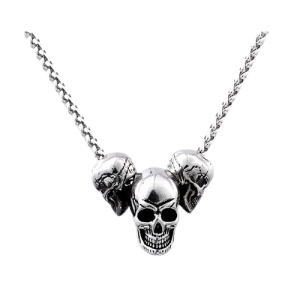 Collier Pendentif Tête de Mort Biker Triple Crânes