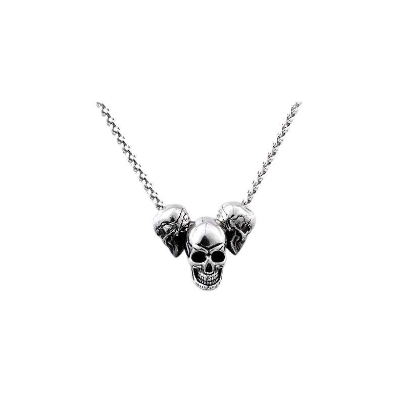 Collier Pendentif Tête de Mort Biker Triple Crânes