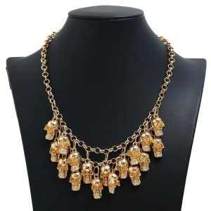 Grand Collier Pendentif Tête de Mort Multiples Crânes - Or