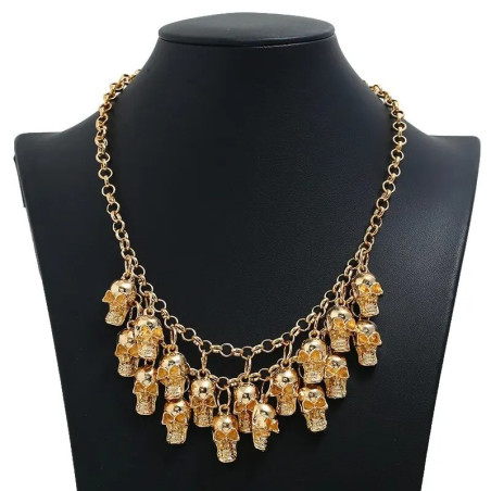 Grand Collier Pendentif Tête de Mort Multiples Crânes - Or