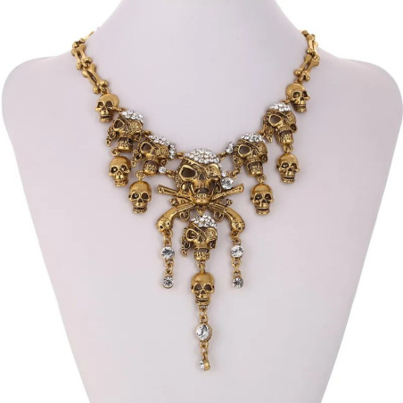 Collier Ras de Cou Tête de Mort et Pistolets couleur Bronze