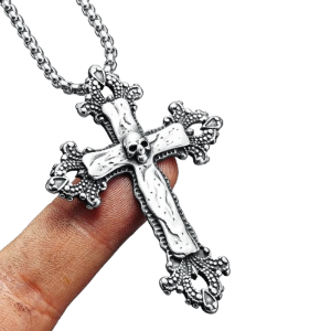 Collier Pendentif Tête de Mort Crânes Croix Chrétienne Acier Inoxydable 316L