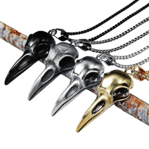 Collier Pendentif Crâne Corbeau Acier Inoxydable Vintage - 4 couleurs au choix !