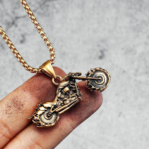 Collier Pendentif Biker "Ghost Rider" en Acier Inoxydable Or