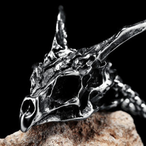 Magnifique Collier Pendentif Tête de Mort Crâne de Dragon en Acier Inoxydable