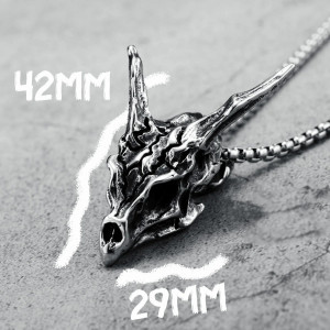 dimensions Collier Pendentif Tête de Mort Crâne de Dragon en Acier Inoxydable