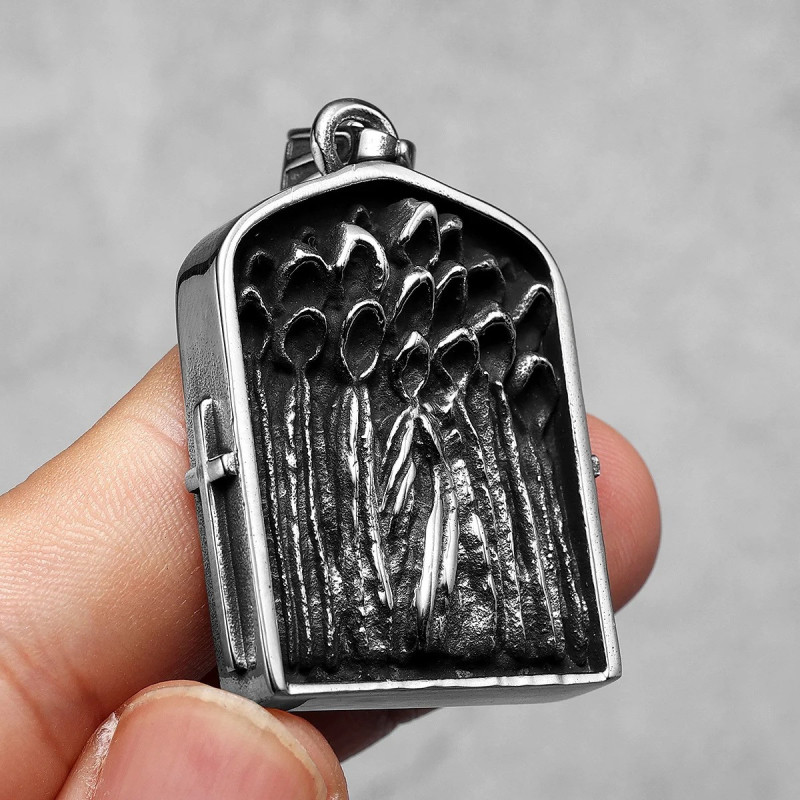 Collier Pendentif Tête de Mort Pierre Tombale en Acier Inoxydable - modèle 2