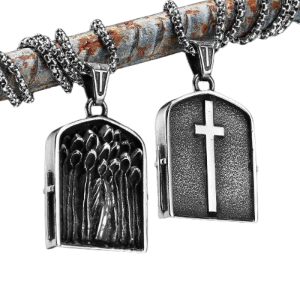 Collier Pendentif Tête de Mort Pierre Tombale en Acier Inoxydable