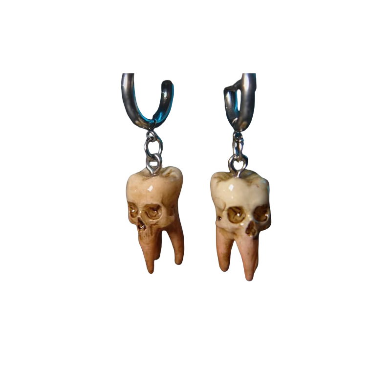 Boucles d'Oreilles Gothique Dents de Crânes en Résine - Fait main !