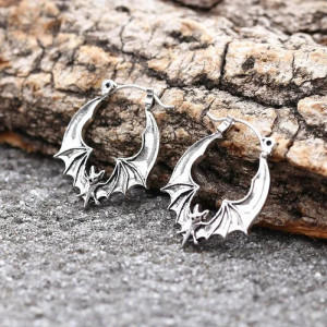 Boucles d'Oreilles Gothique Créaloes Chauve-Souris Vintage modèle argent