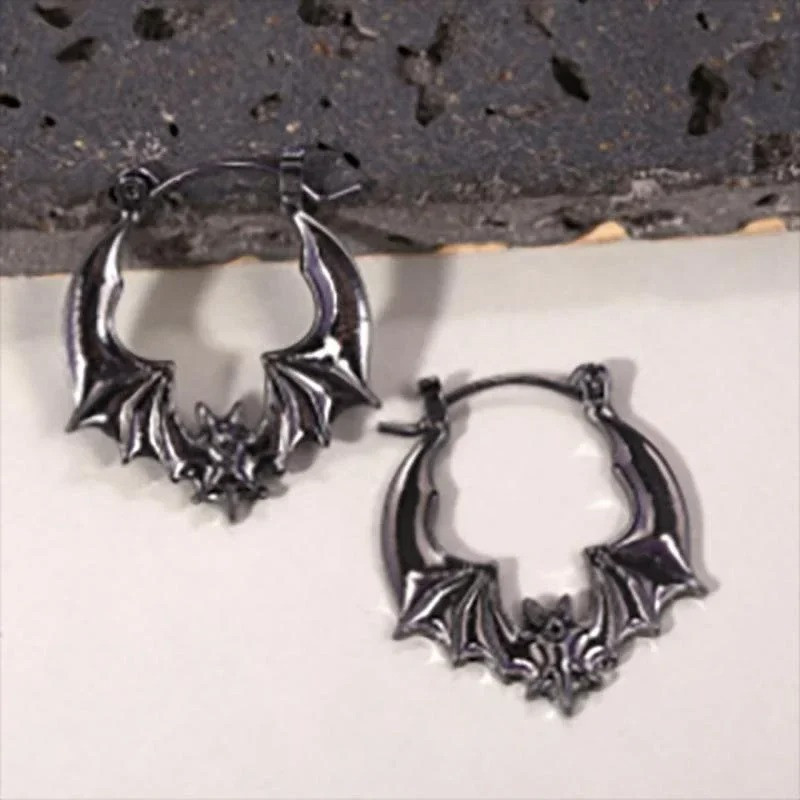 Boucles d'Oreilles Gothique Créaloes Chauve-Souris Vintage modèle noir