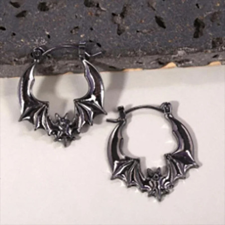Boucles d'Oreilles Gothique Créaloes Chauve-Souris Vintage modèle noir
