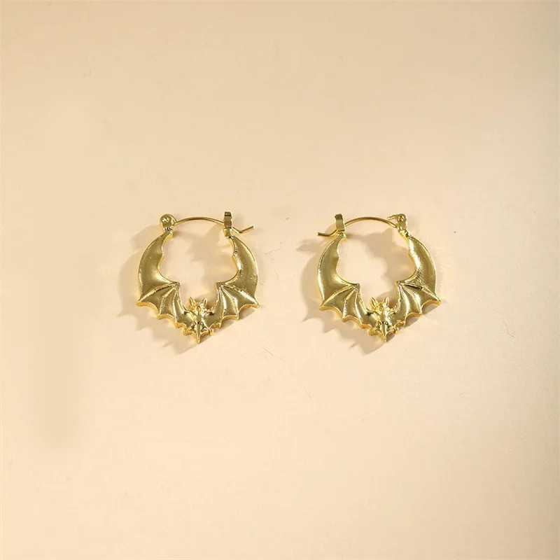 Boucles d'Oreilles Gothique Créaloes Chauve-Souris Vintage modèle or