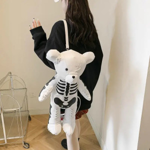 Sac à Main Gothique Design Squelette Nounours Punk Rock blanc