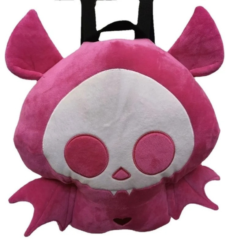 Sac à Dos Gothique Peluche Design Tête de Mort Cartoon couleur rose