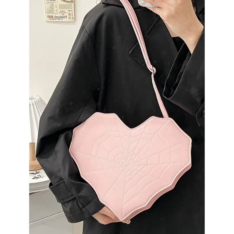 Magnifique Sac à Main Gothique Design Coeur Romantique en Toile d'Araignée couleur rose
