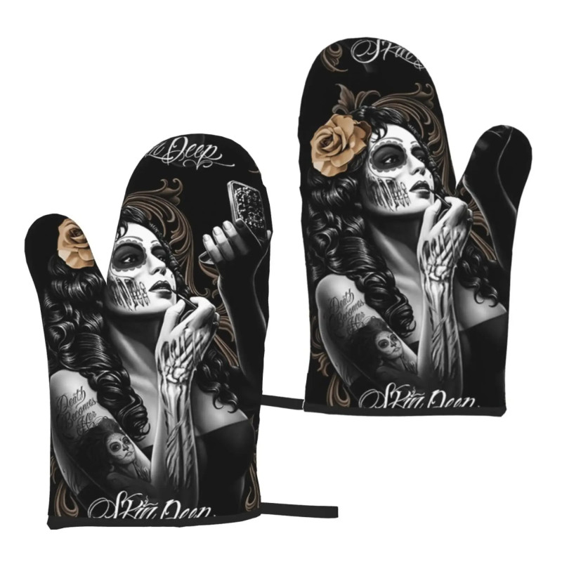 Gants de Cuisine Tête de Mort à motifs Santa Muerte - Model 3