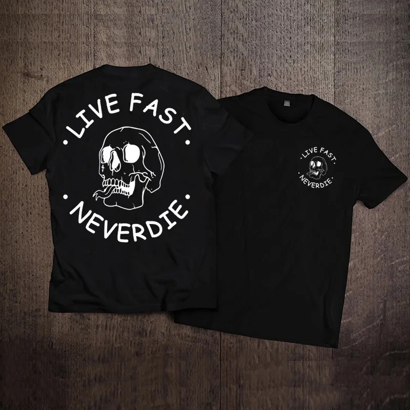 T-Shirt Tête de Mort Biker "Live Fast - Nerverdie"