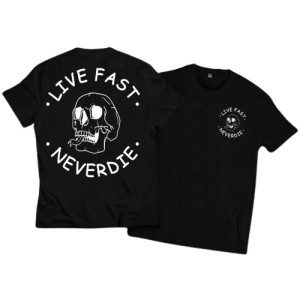 T-Shirt Tête de Mort Biker "Live Fast - Nerverdie"