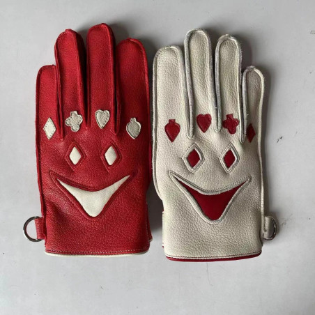 Paire de Gants Tête de Mort de Moto en Cuir Design Sourire du Joker rouge
