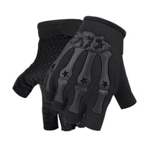 Gants Tête de Mort demi-doigts Moto Cyclisme Design Main Squelette Noir