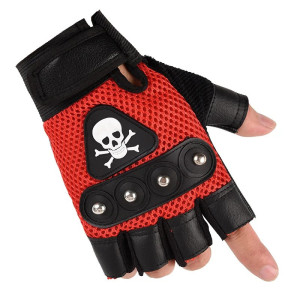 Gants Tête de Mort demi-doigts Cyclisme Design Crâne Pirates rouge