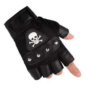 Gants Tête de Mort demi-doigts Cyclisme Design Crâne Pirates noir