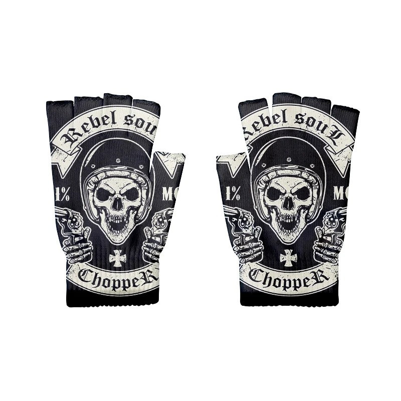 Gants Tête de Mort demi-doigts Moto Biker "Rebel Soul Chopper"