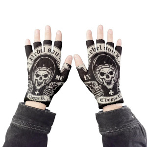 Gants Tête de Mort demi-doigts Moto Biker "Rebel Soul Chopper"