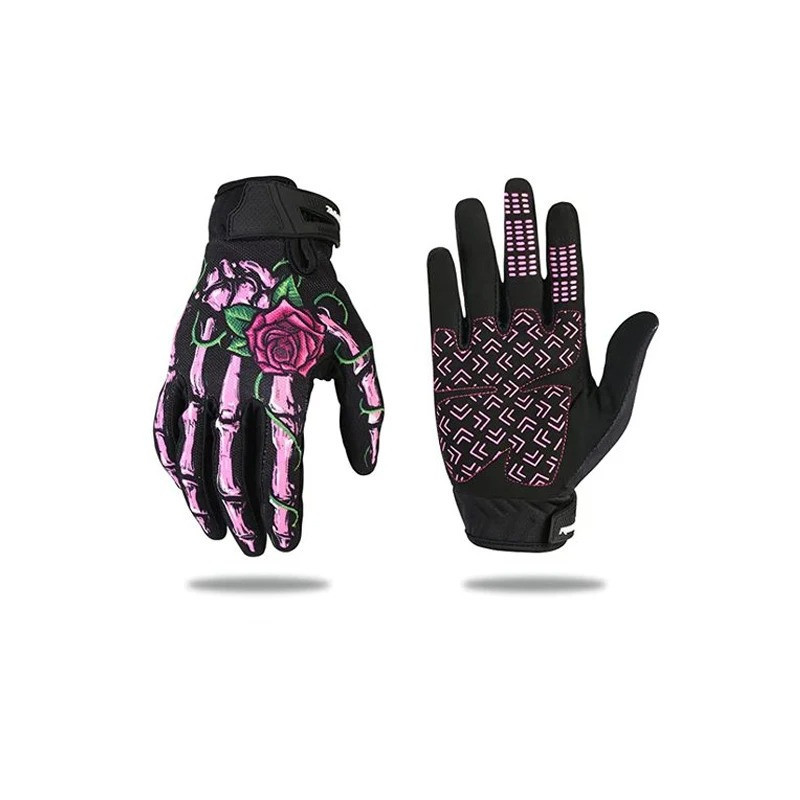 Paire de Gants Tête de Mort de Moto Design Crâne et Rose "Sensitive Touch"