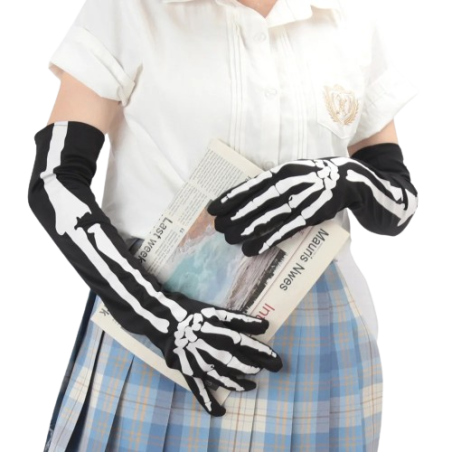 vue détaillée de la Paire de Gants Longs Tête de Mort Mitaines Cosplay