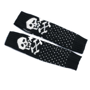 Gants Longs Skull Mitaines Gothique Sans doigts Skull Pirate and Hearts pour femme couleur noir