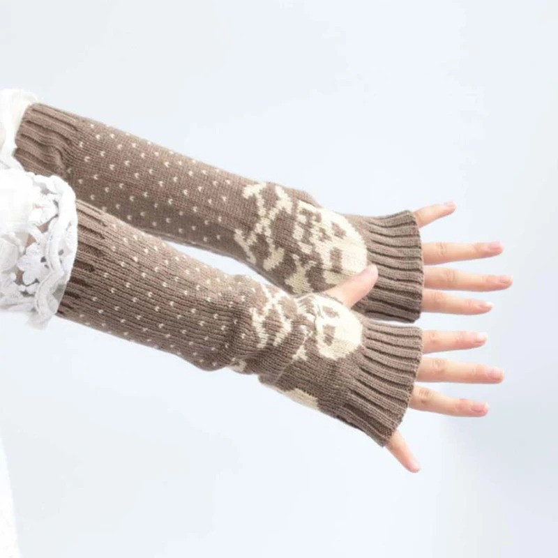 Gants Longs Skull Mitaines Gothique Sans doigts Skull Pirate and Hearts pour femme couleur beige