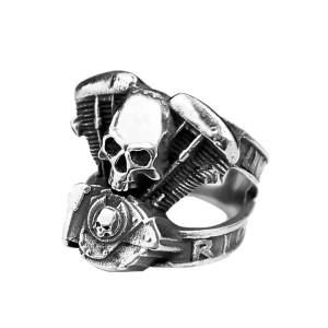 Bague Crâne Biker Moteur Moto "Live to Rive - Ride to Live"