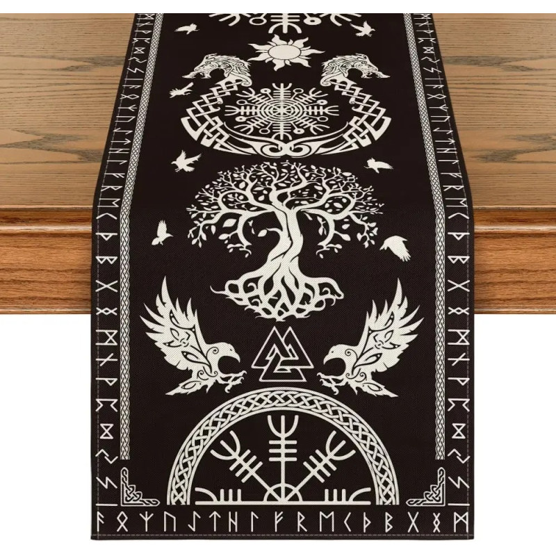 Chemin de table Viking en Lin Noir