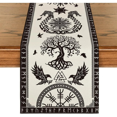 Chemin de table Viking en Lin  Blanc