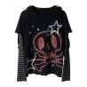 T-shirt Tête de Mort Gothique Skull et étoiles à manches longues