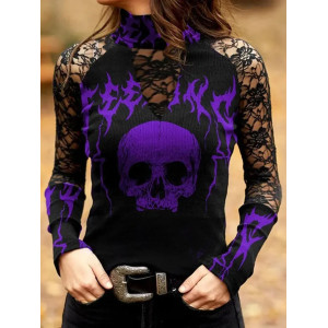 T-shirt Tête de Mort à Manches Longues Grand Crâne Motifs Gothh