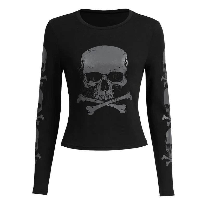 Magnifique T-shirt Tête de Mort Punk Rock Pirates Crâne Goth