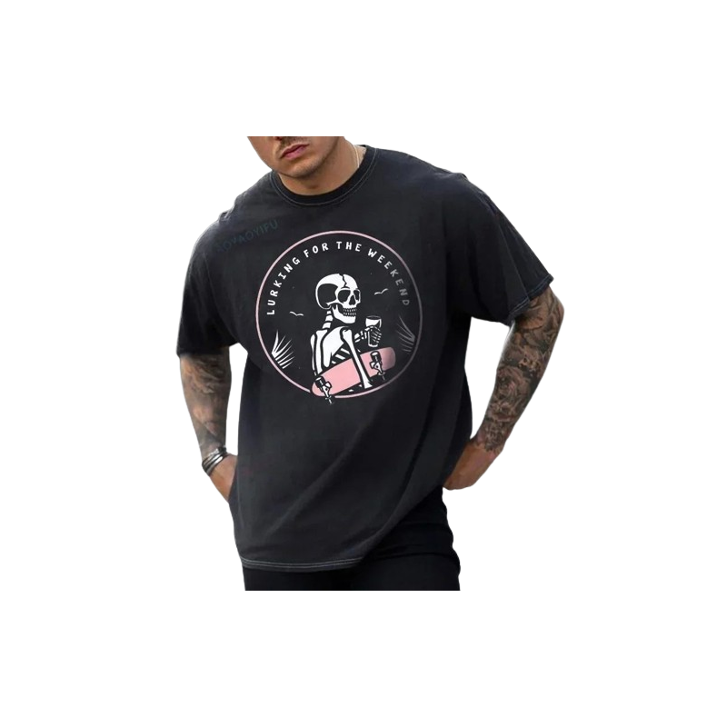 T-shirt Tête de Mort Squelette Skateboard "Lurking For The Weekend"