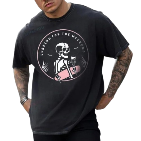 T-shirt Tête de Mort Squelette Skateboard "Lurking For The Weekend"